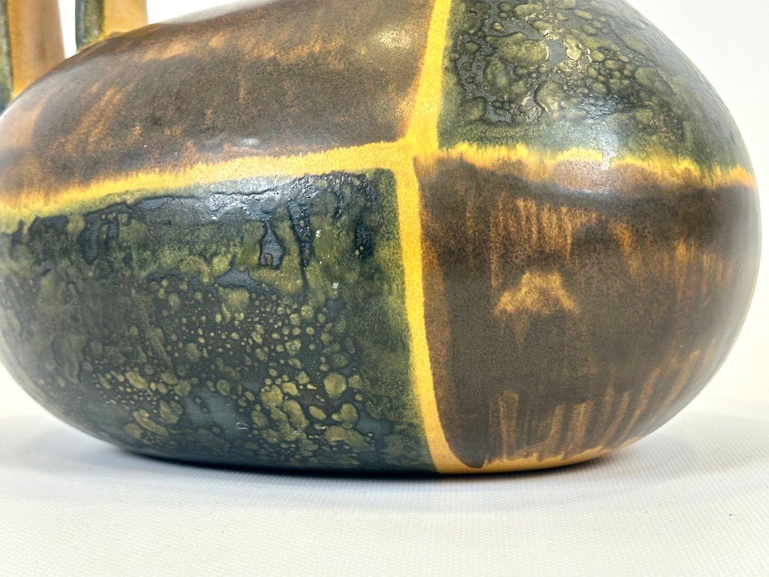 Dzban, zielony, ceramika, proj. E. Fritz-Lindner, Karlsruher Majolika, Niemcy, lata 70. - 154817