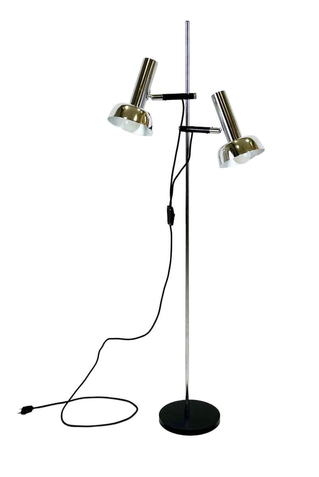 Floor lamp Space Age, silver aluminum, black steel, Germany, 1970s. - DIMENSION