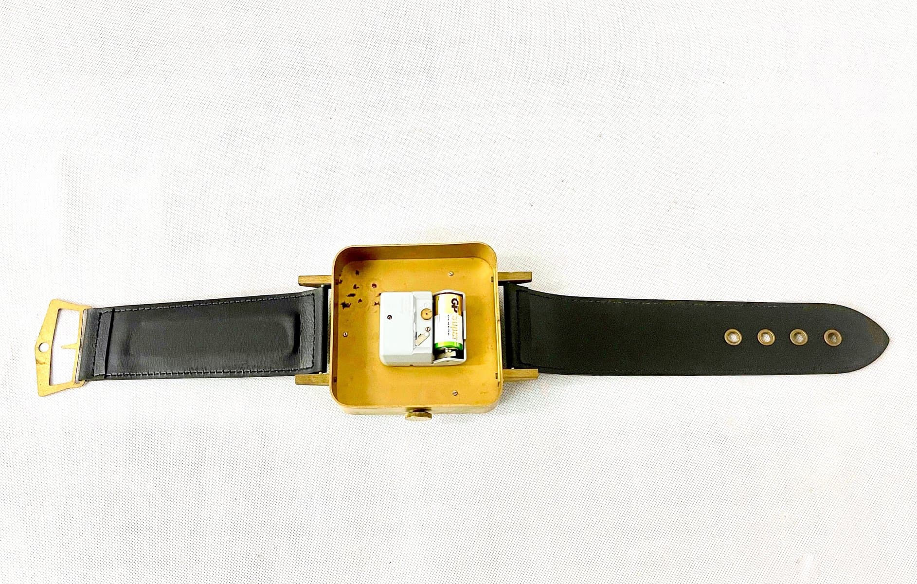 Zegar ścienny, Meister Anker, mosiądz złoty, skóra granatowa, Niemcy, lata 70. - 154854