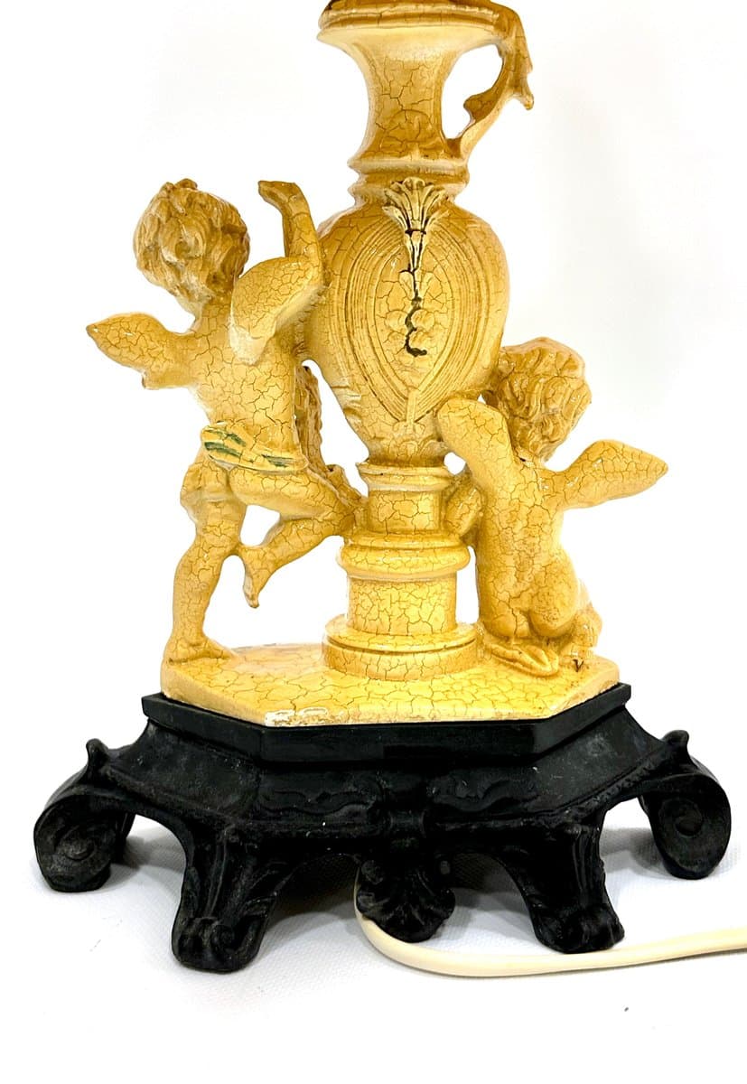 Lampa stołowa neoklasycystyczna, żółty, czarny, proj. A. Santini, Kalmar, Włochy, lata 60. - 154915