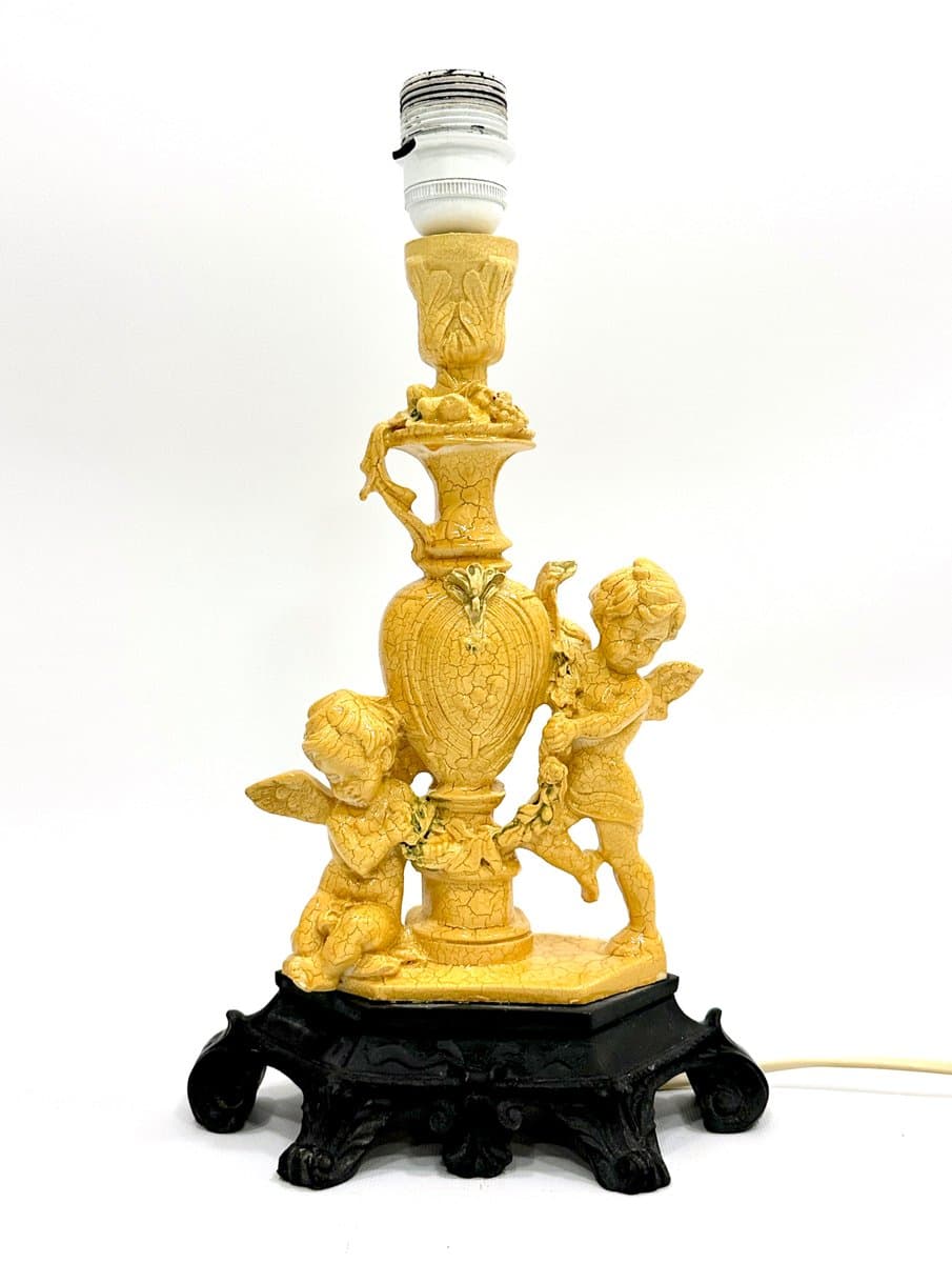 Lampa stołowa neoklasycystyczna, żółty, czarny, proj. A. Santini, Kalmar, Włochy, lata 60. - 154912