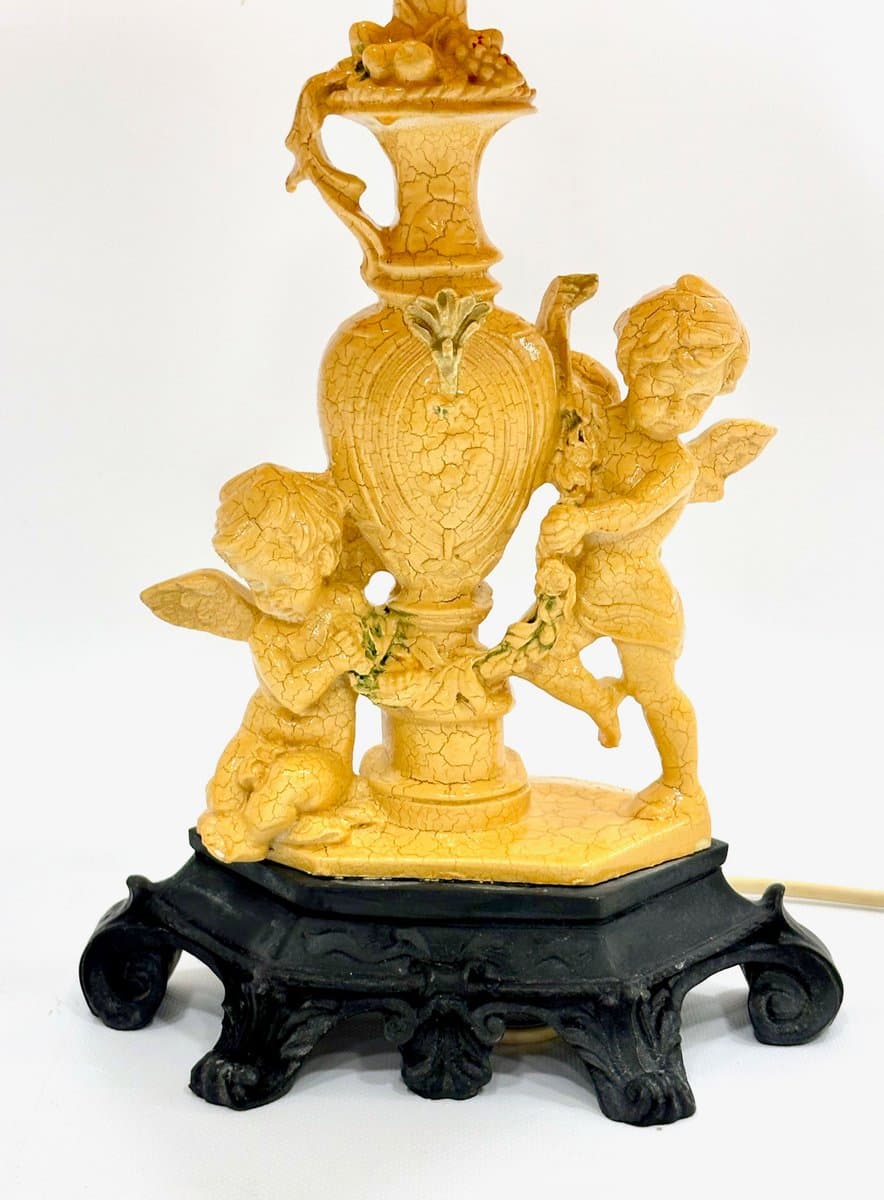 Lampa stołowa neoklasycystyczna, żółty, czarny, proj. A. Santini, Kalmar, Włochy, lata 60. - 154908