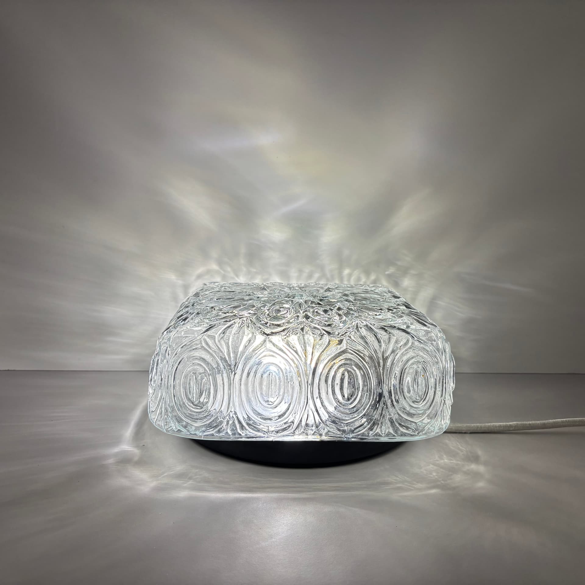 Kinkiet, transparentne szkło, bakelit czarny, Niemcy, lata 70. - 136361