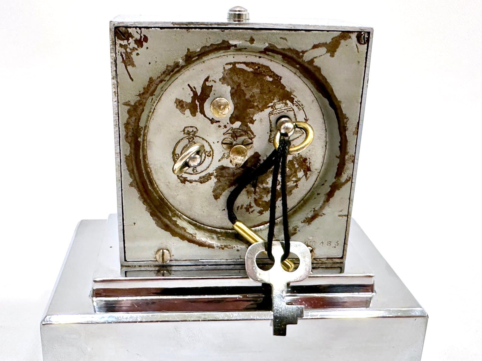 Zegar kominkowy z funkcją skarbonki, Art Deco, srebrny, proj. L. Schwab, Szwajcaria, lata 30. - 154994