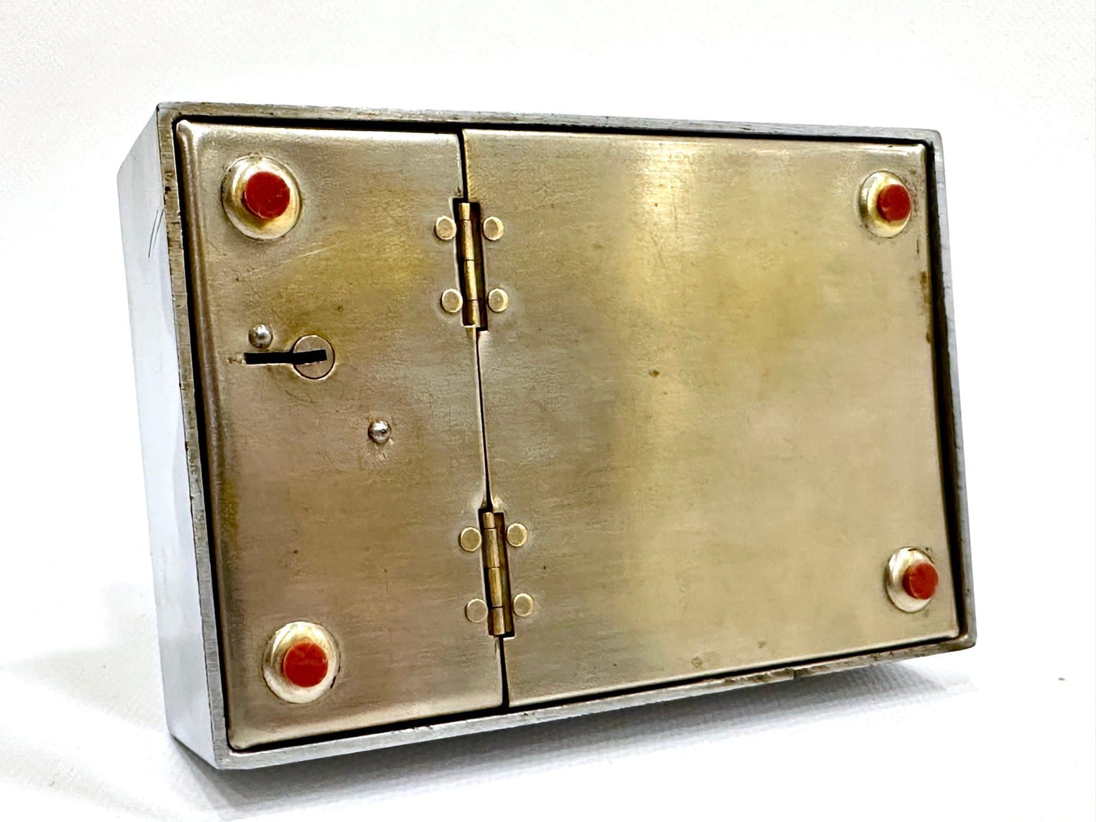 Zegar kominkowy z funkcją skarbonki, Art Deco, srebrny, proj. L. Schwab, Szwajcaria, lata 30. - 154990