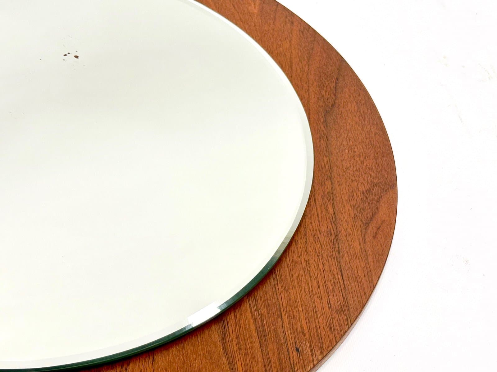 Wall mirror round, teak, light brown glass, Germany, 1970s - 155017
