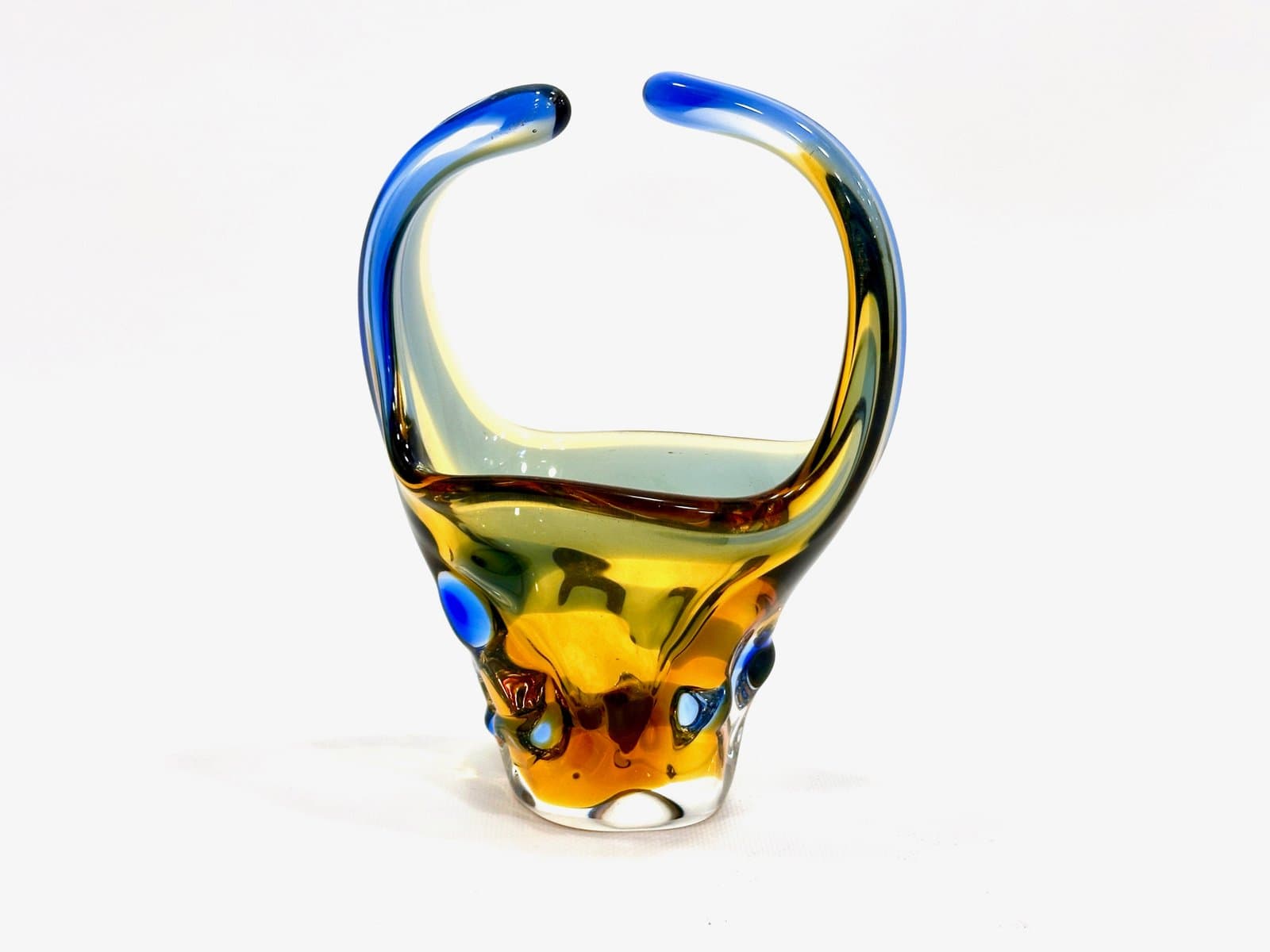 Art glass basket, multicolor glass, by F. Zemek, Czech Republic, 1960s. - 155081