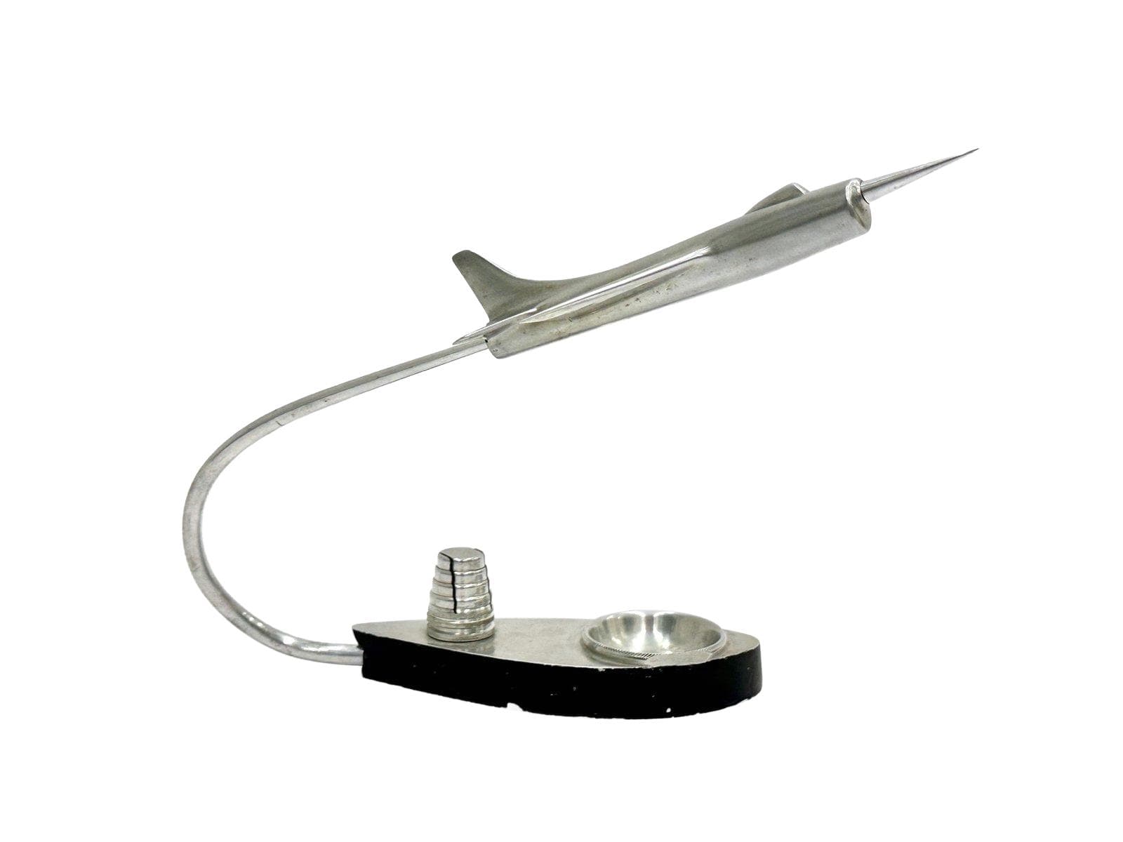 Model samolotu biurkowy, srebrny, aluminium, Polska, lata 50.