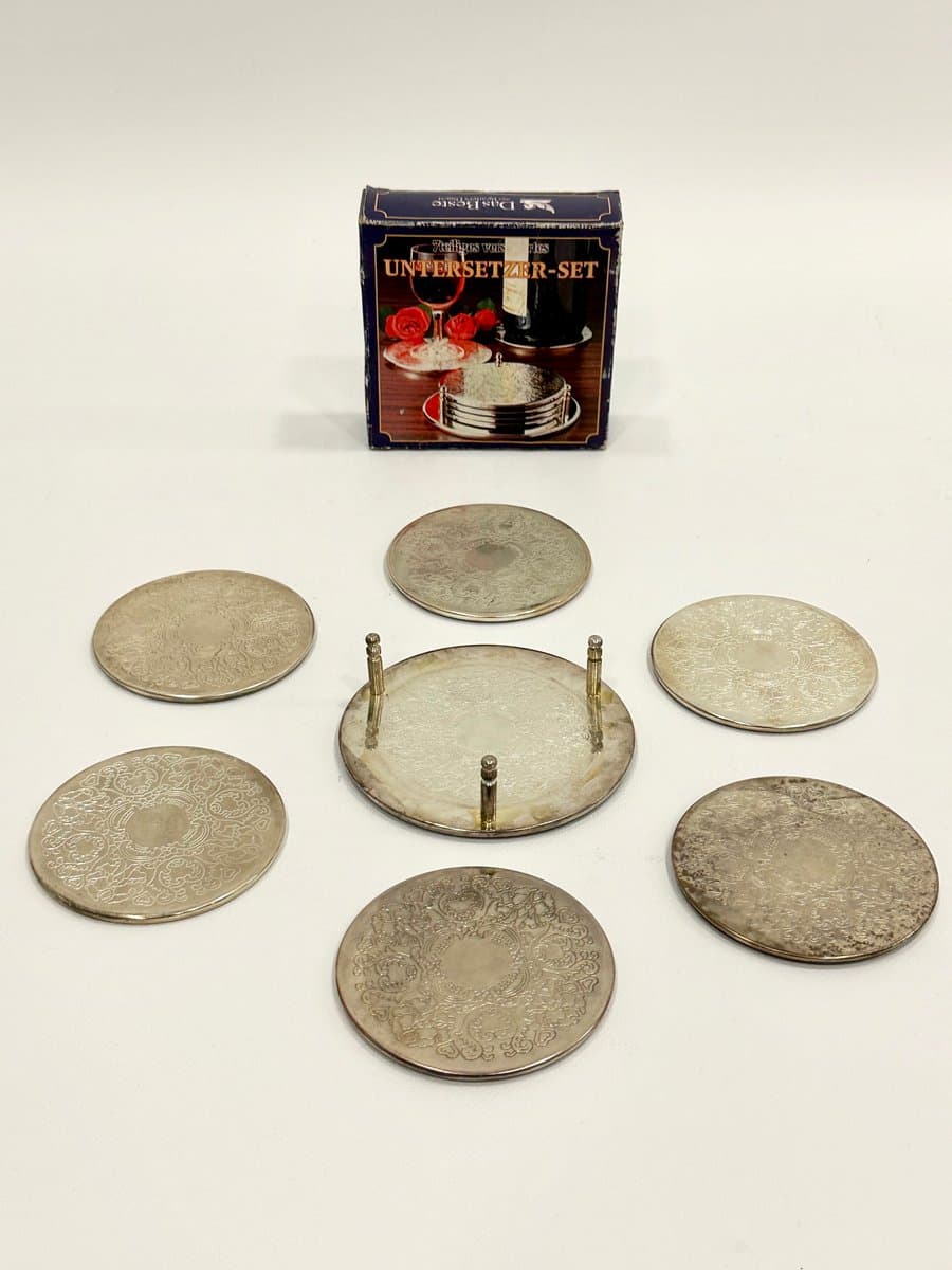 Zestaw siedmiu podstawek, srebrny, metal srebrzony, Niemcy, lata 80. - 155102