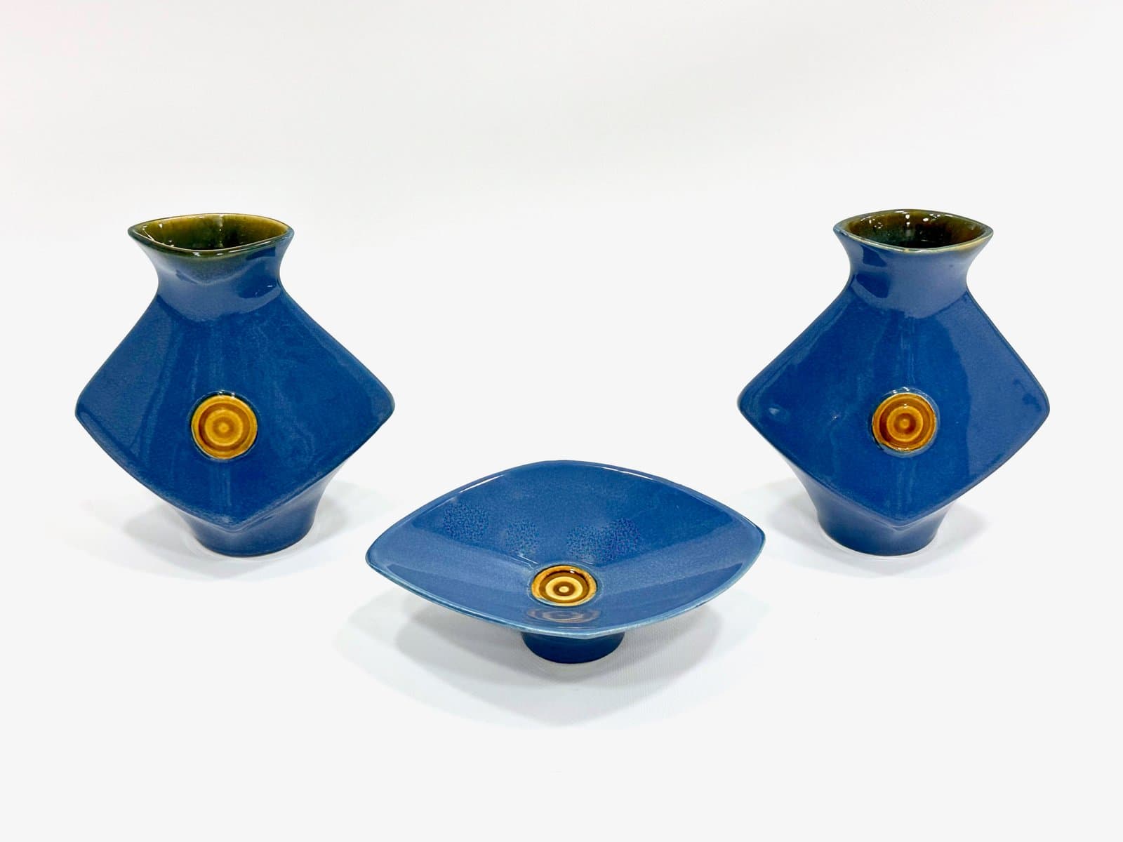 Zestaw wazonów i miski, niebieski, ceramika, Czechosłowacja, lata 70. - 155104