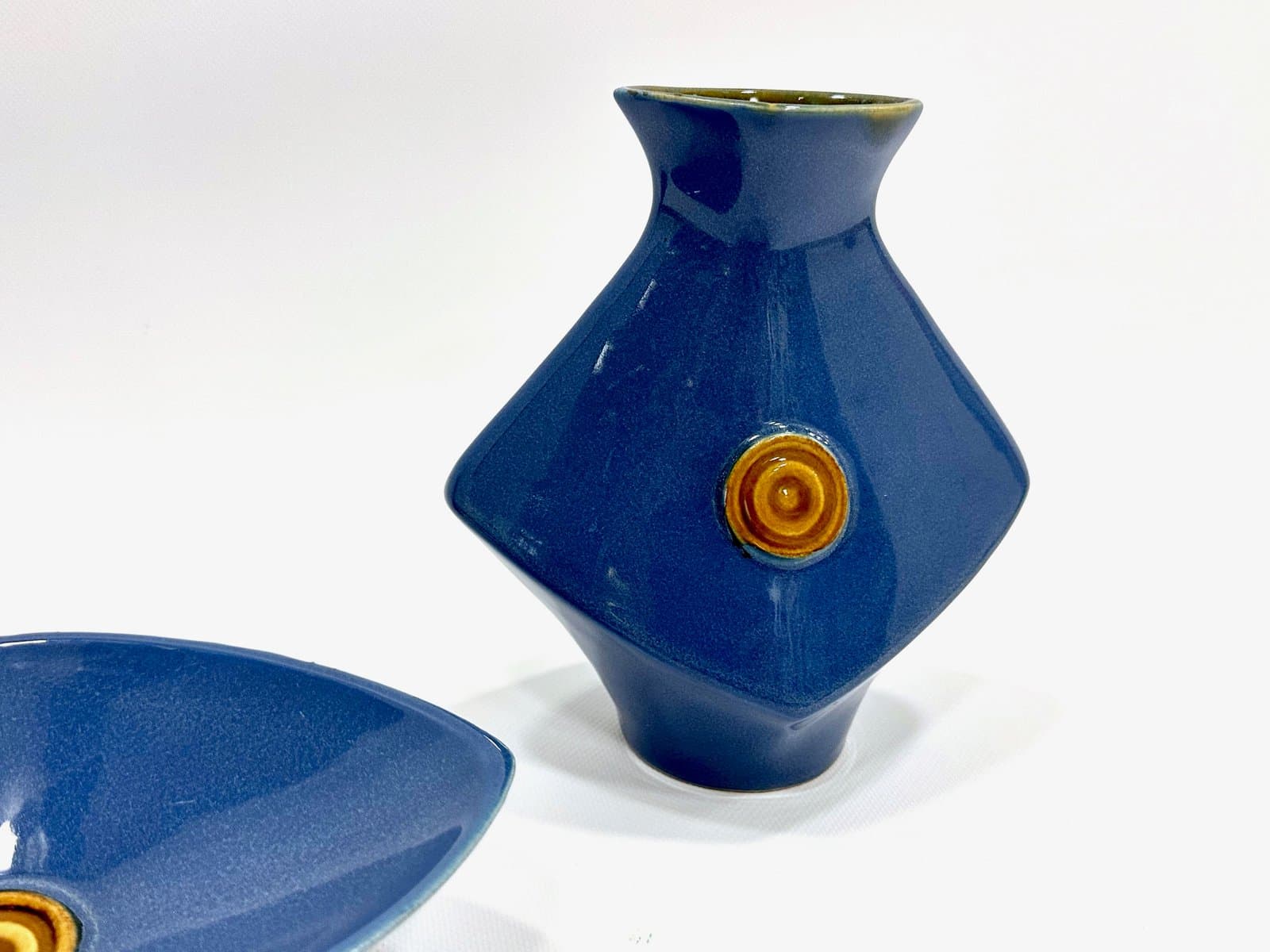 Zestaw wazonów i miski, niebieski, ceramika, Czechosłowacja, lata 70. - 155113