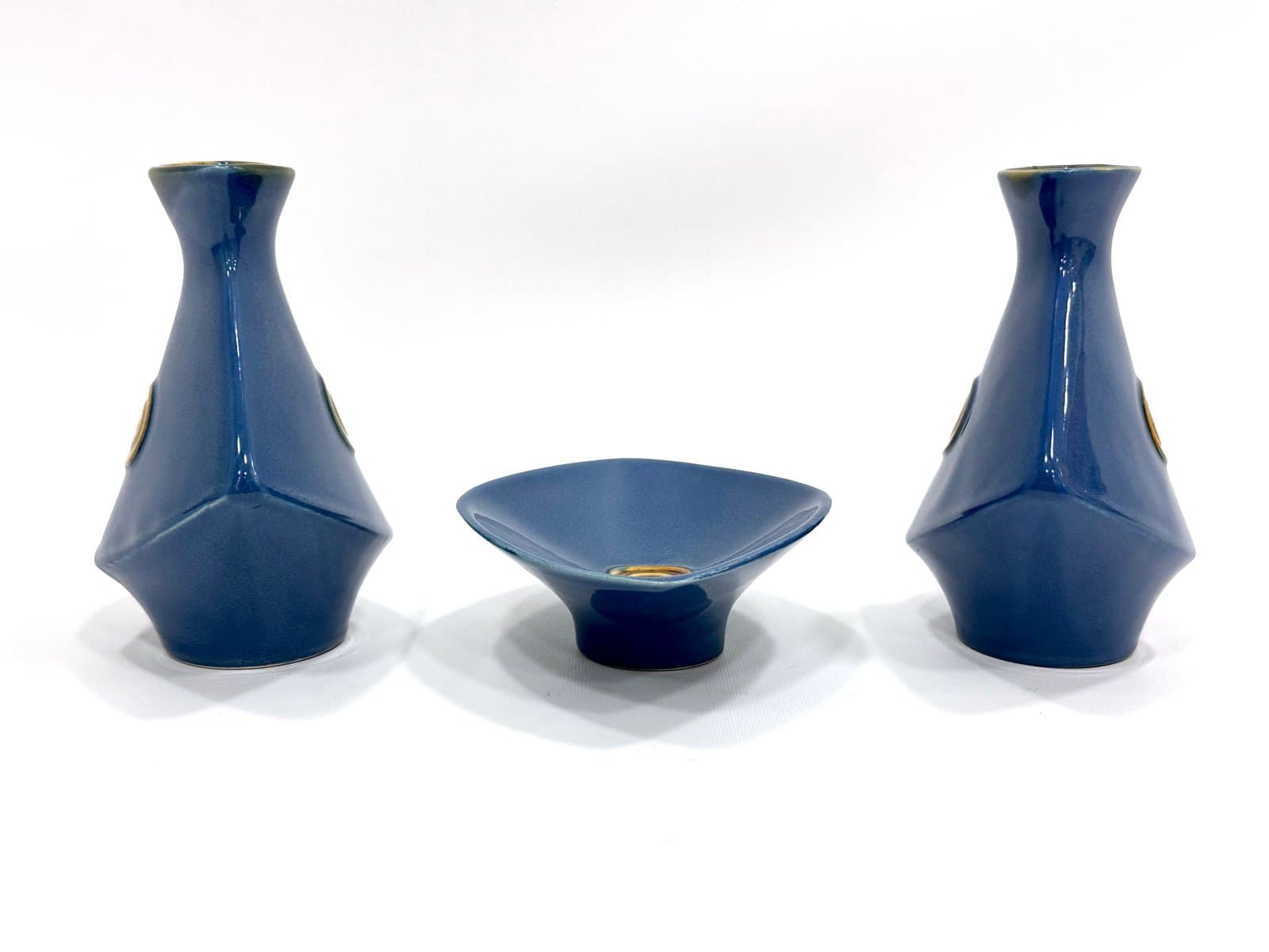 Zestaw wazonów i miski, niebieski, ceramika, Czechosłowacja, lata 70. - 155106