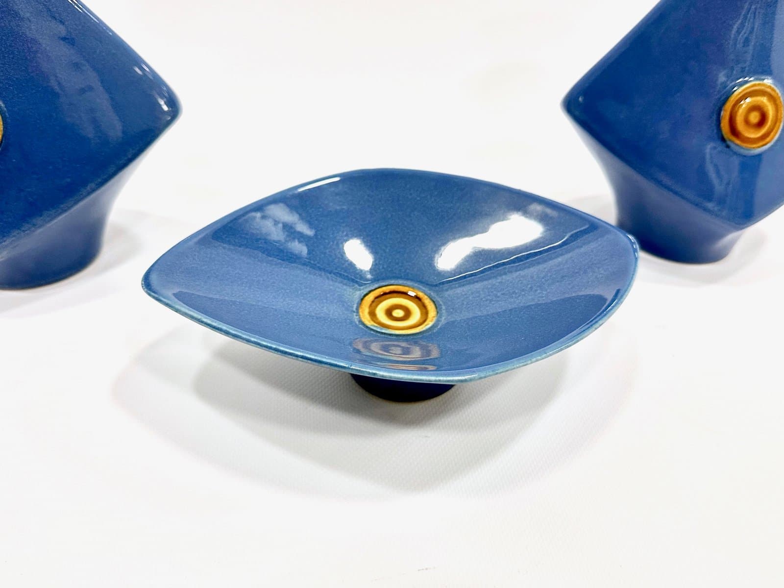 Zestaw wazonów i miski, niebieski, ceramika, Czechosłowacja, lata 70. - 155105