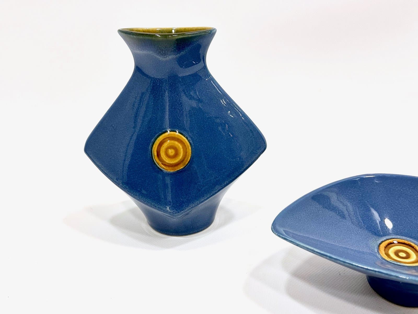 Zestaw wazonów i miski, niebieski, ceramika, Czechosłowacja, lata 70. - 155109