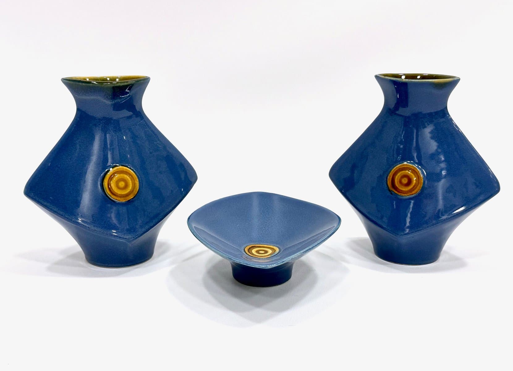 Zestaw wazonów i miski, niebieski, ceramika, Czechosłowacja, lata 70. - 155107