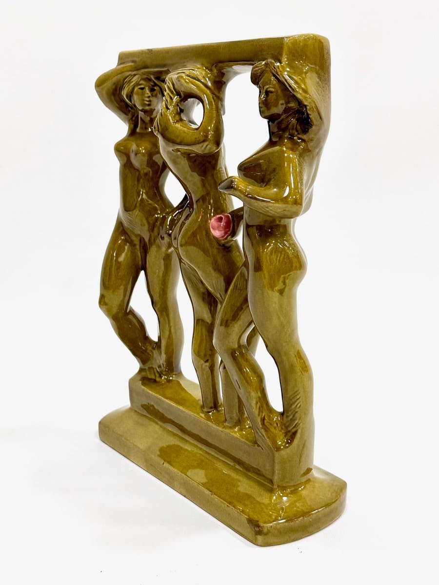 Figurka Trzy Gracje w Łaźni, oliwkowy, ceramika, przyp. Z. Farnik, Czechy, lata 70. - 155214