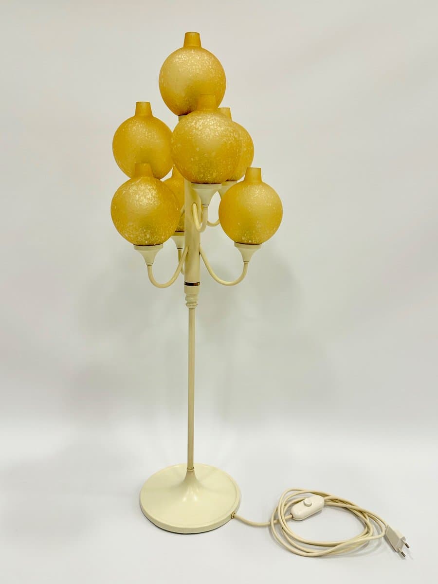 Lampa stołowa Space Age Tulip, szkło bursztynowe, stal kremowa, lata 60. - 155229