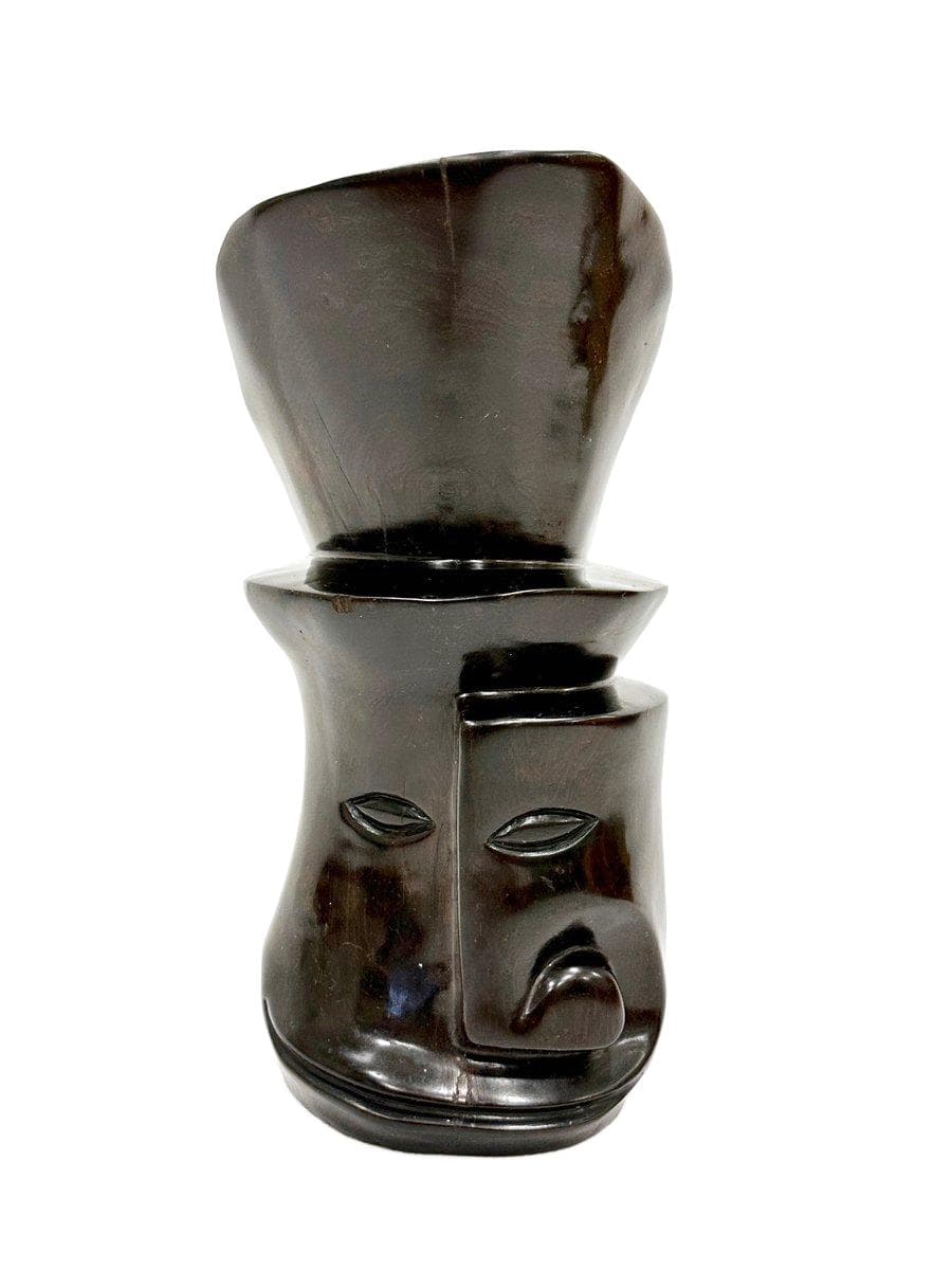 Rzeźba głowy kubistyczna, heban czarny, lata 60.