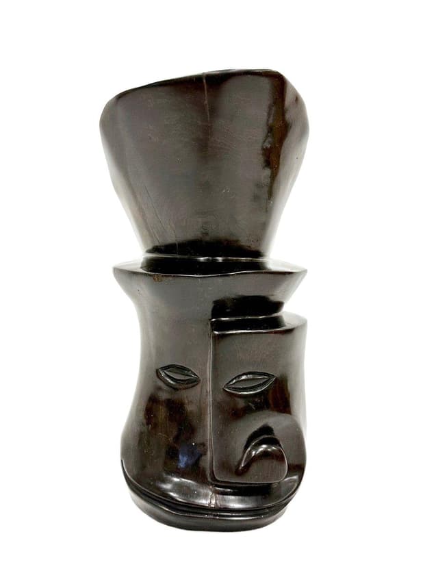 Rzeźba głowy kubistyczna, heban czarny, lata 60. - WYMIARY