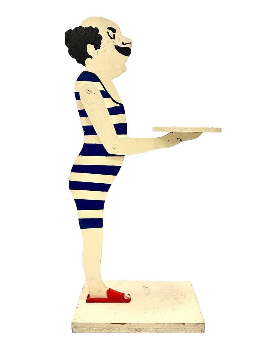 Figura lokaj Art déco, pływak, drewno ivory white, lata 50.