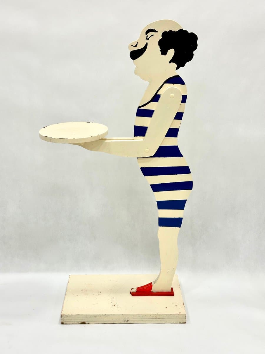 Figura lokaj Art déco, pływak, drewno ivory white, lata 50. - 155303