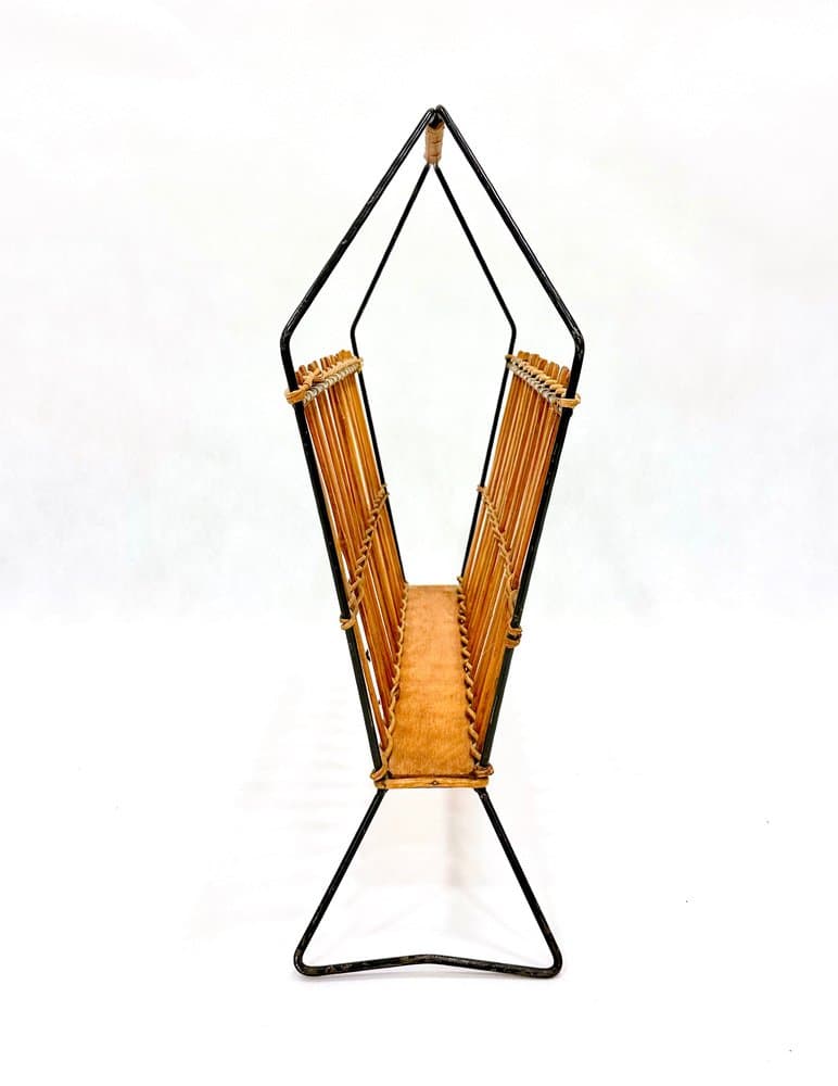 Magazine rack, light brown bamboo, black steel, 1960s. - 155331