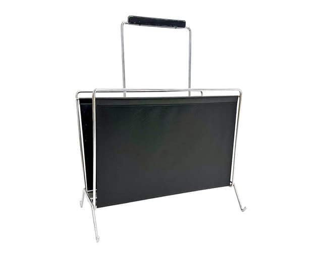 Magazine rack, black vinyl, chrome steel, Germany, 1970s. - DIMENSION