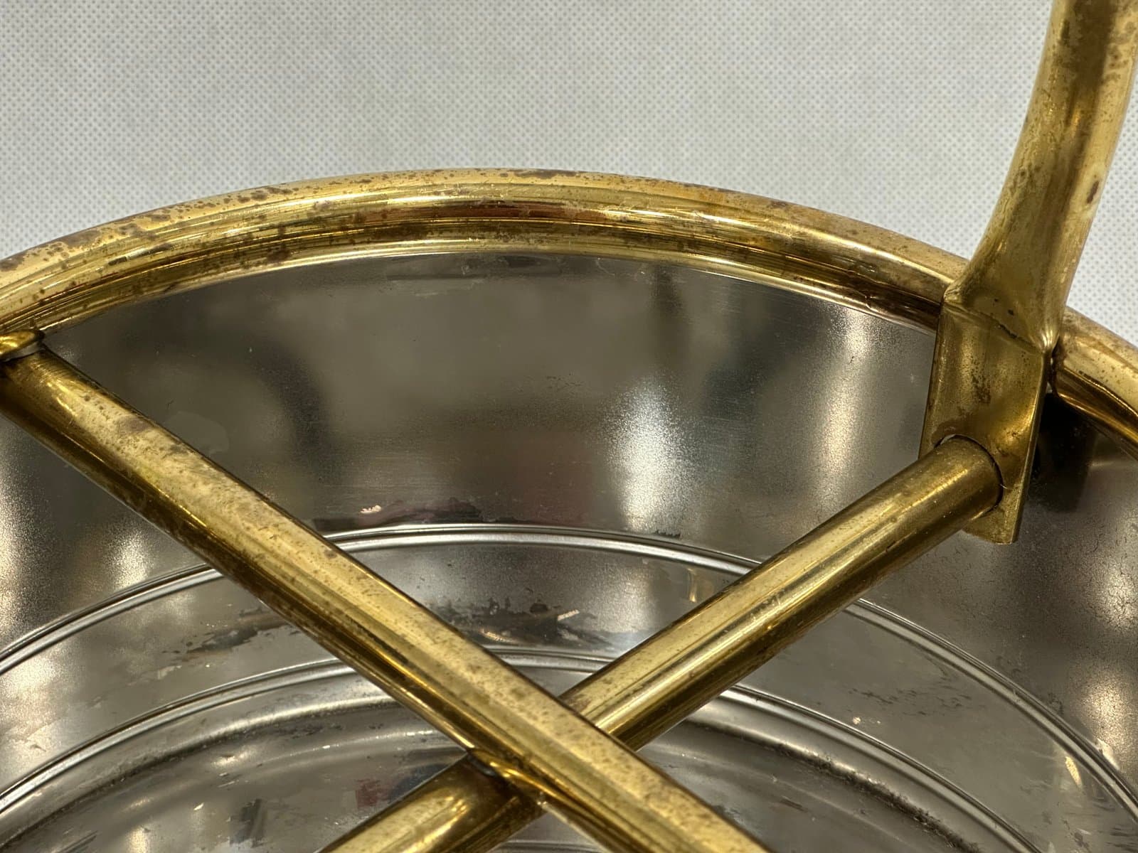 Kosz na butelki, srebrny stal, złoty mosiądz, Holandia, lata 70. - 155392