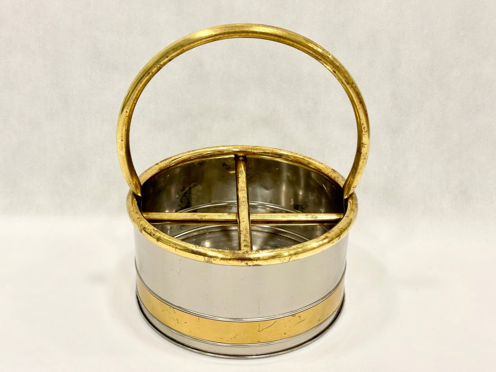 Kosz na butelki, srebrny stal, złoty mosiądz, Holandia, lata 70. - 155394