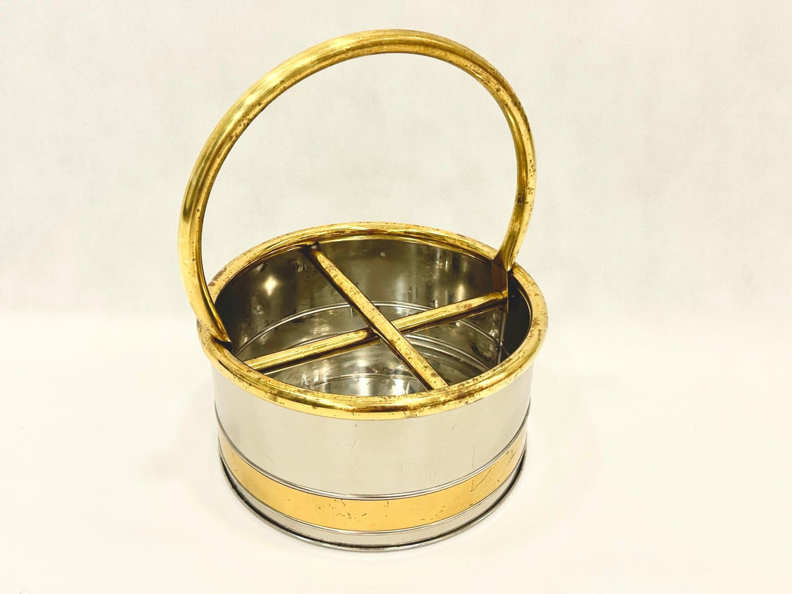 Kosz na butelki, srebrny stal, złoty mosiądz, Holandia, lata 70. - 155398