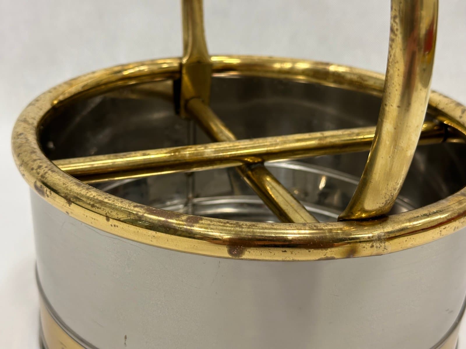 Kosz na butelki, srebrny stal, złoty mosiądz, Holandia, lata 70. - 155395