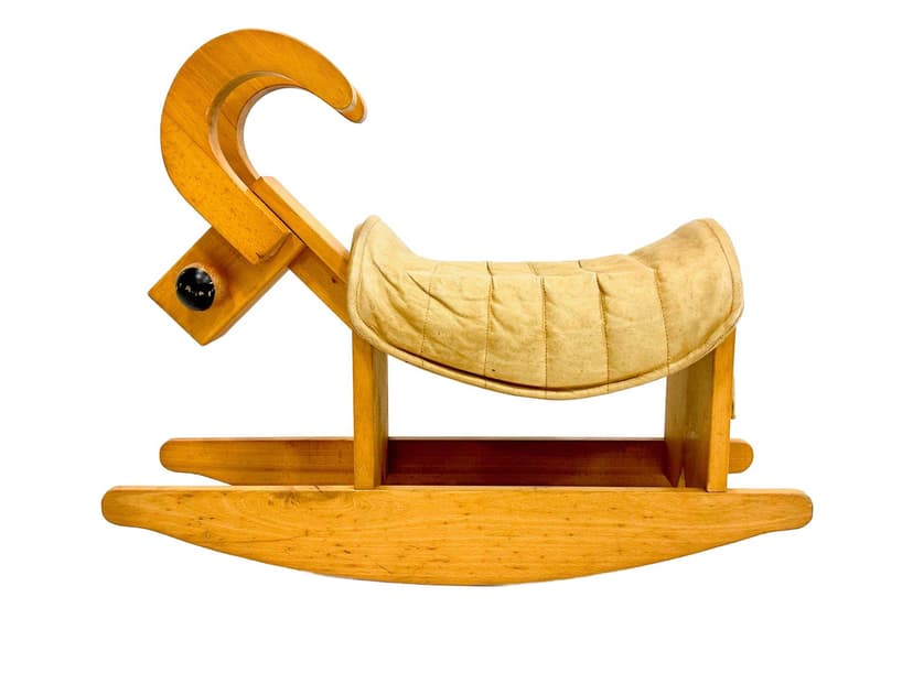 Koza na biegunach, beżowa skóra, drewno, Niemcy, lata 60.