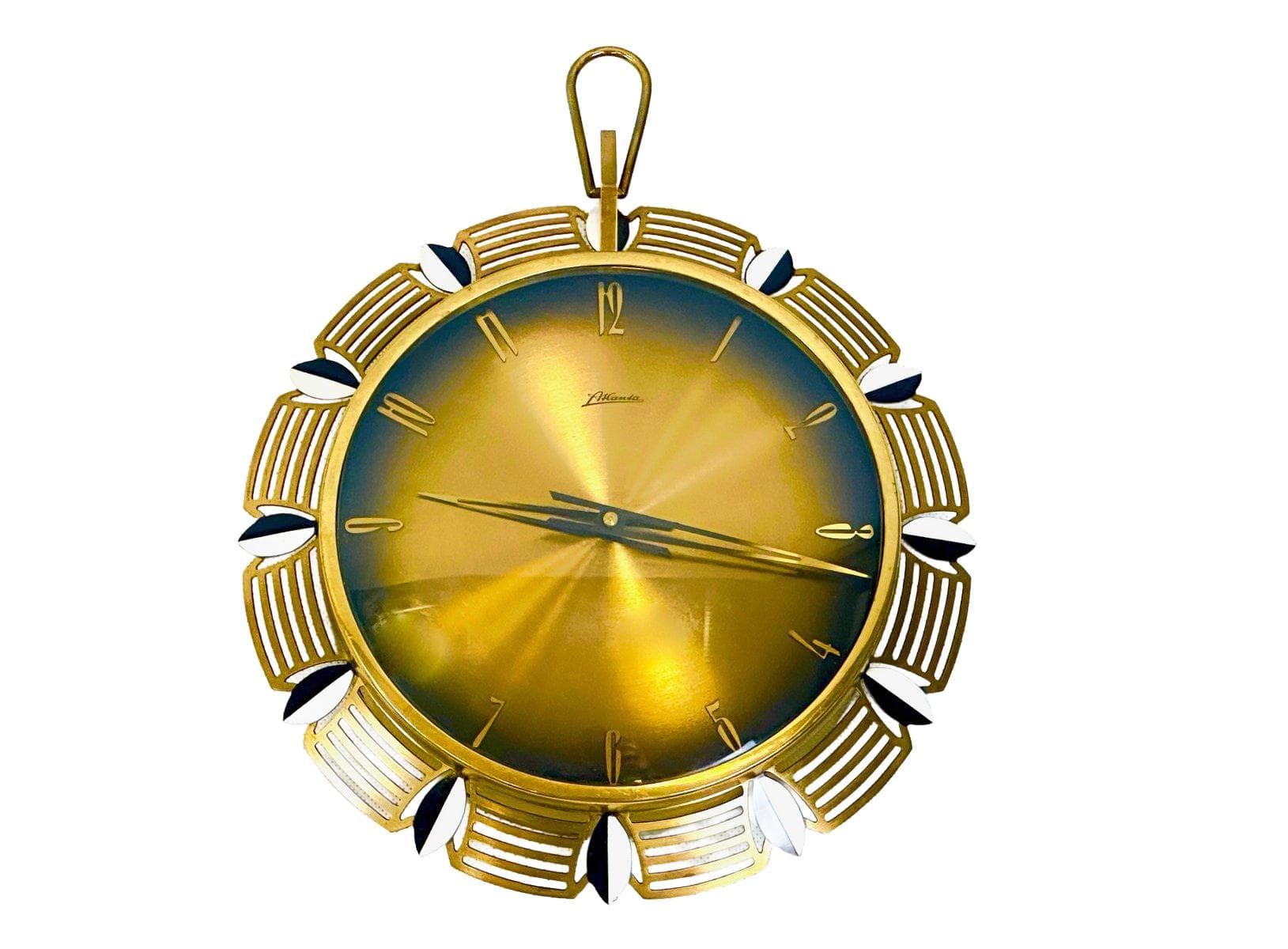 Wall Clock, Atlanta, golden brass, Germany, 1960s.