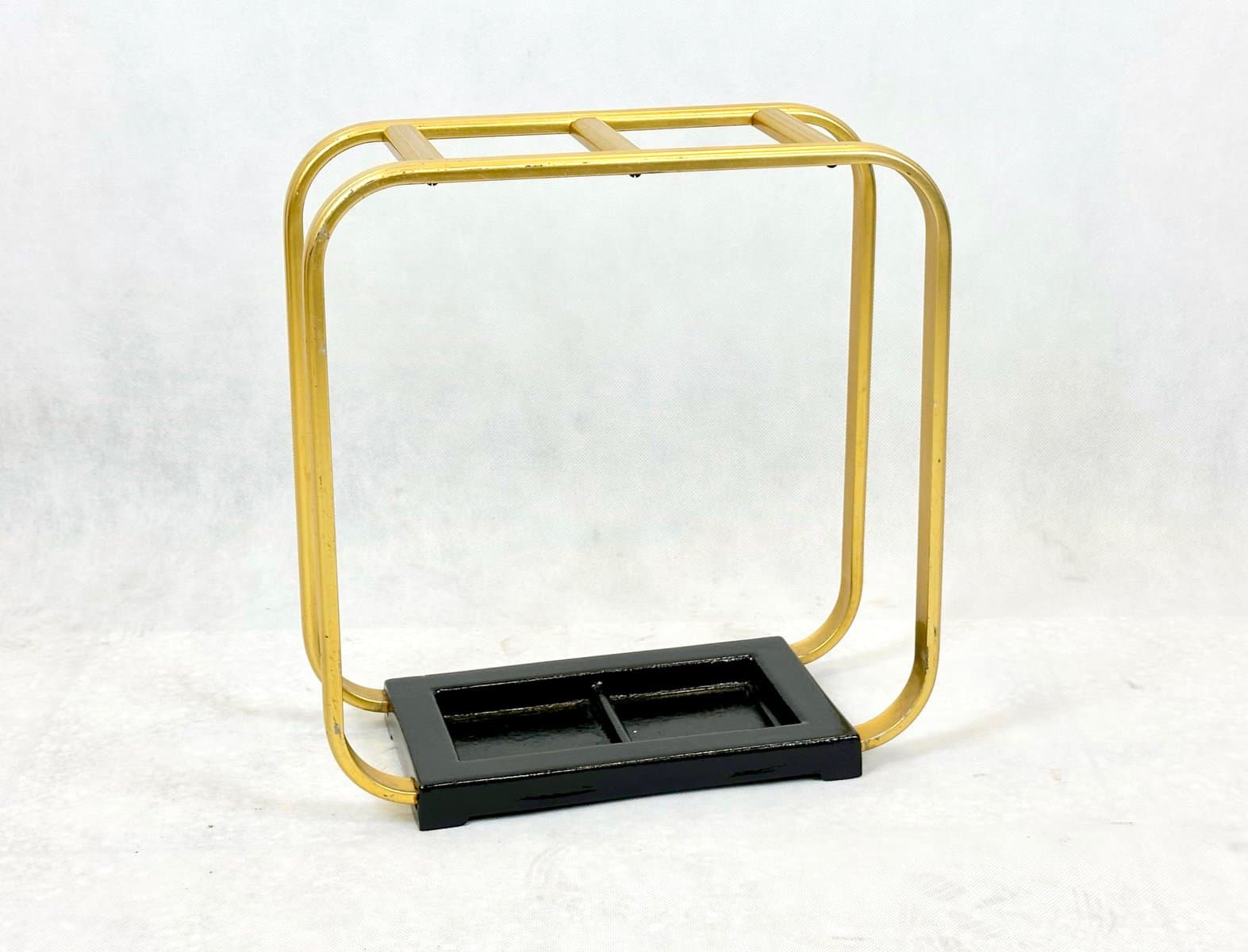 Umbrella stand, golden aluminium, black cast iron, Germany, 1960s. - 155592