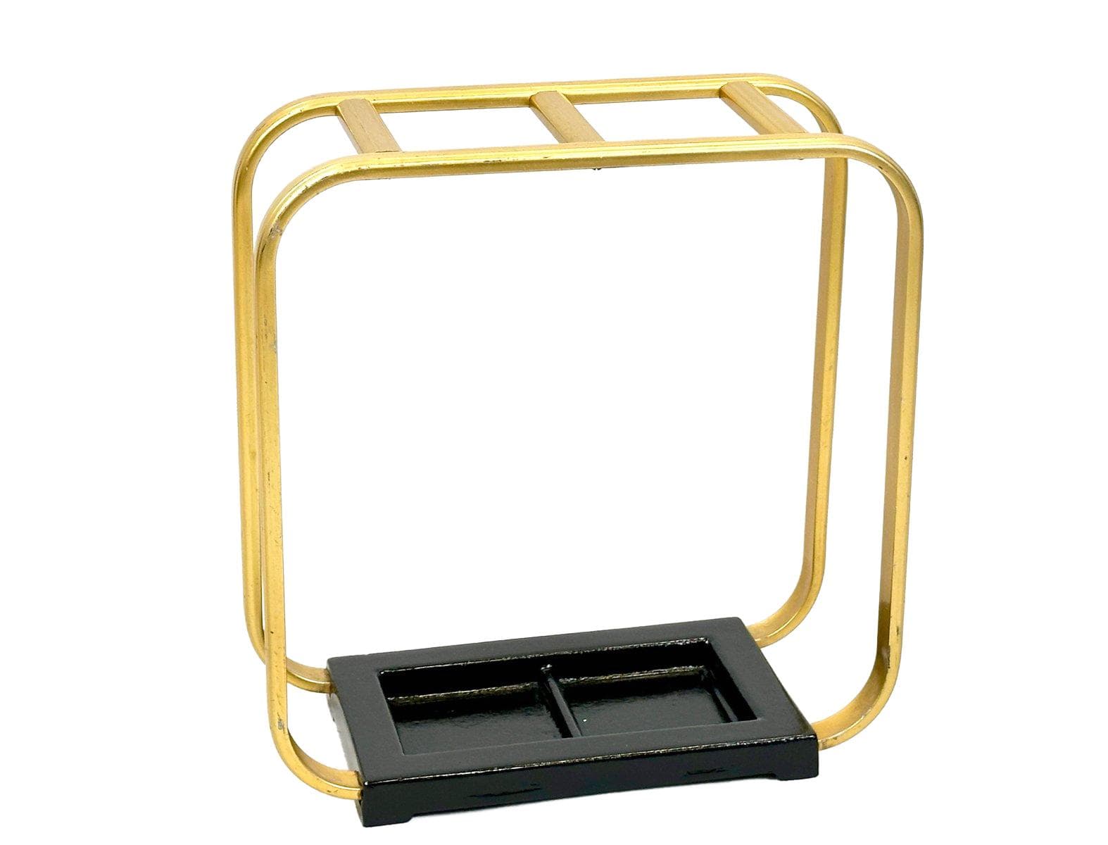 Umbrella stand, golden aluminium, black cast iron, Germany, 1960s.