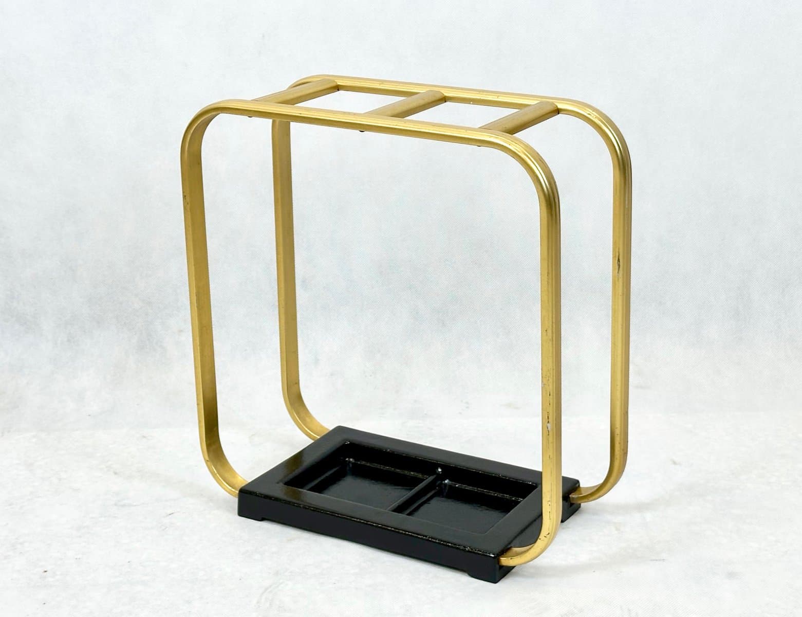 Umbrella stand, golden aluminium, black cast iron, Germany, 1960s. - 155590