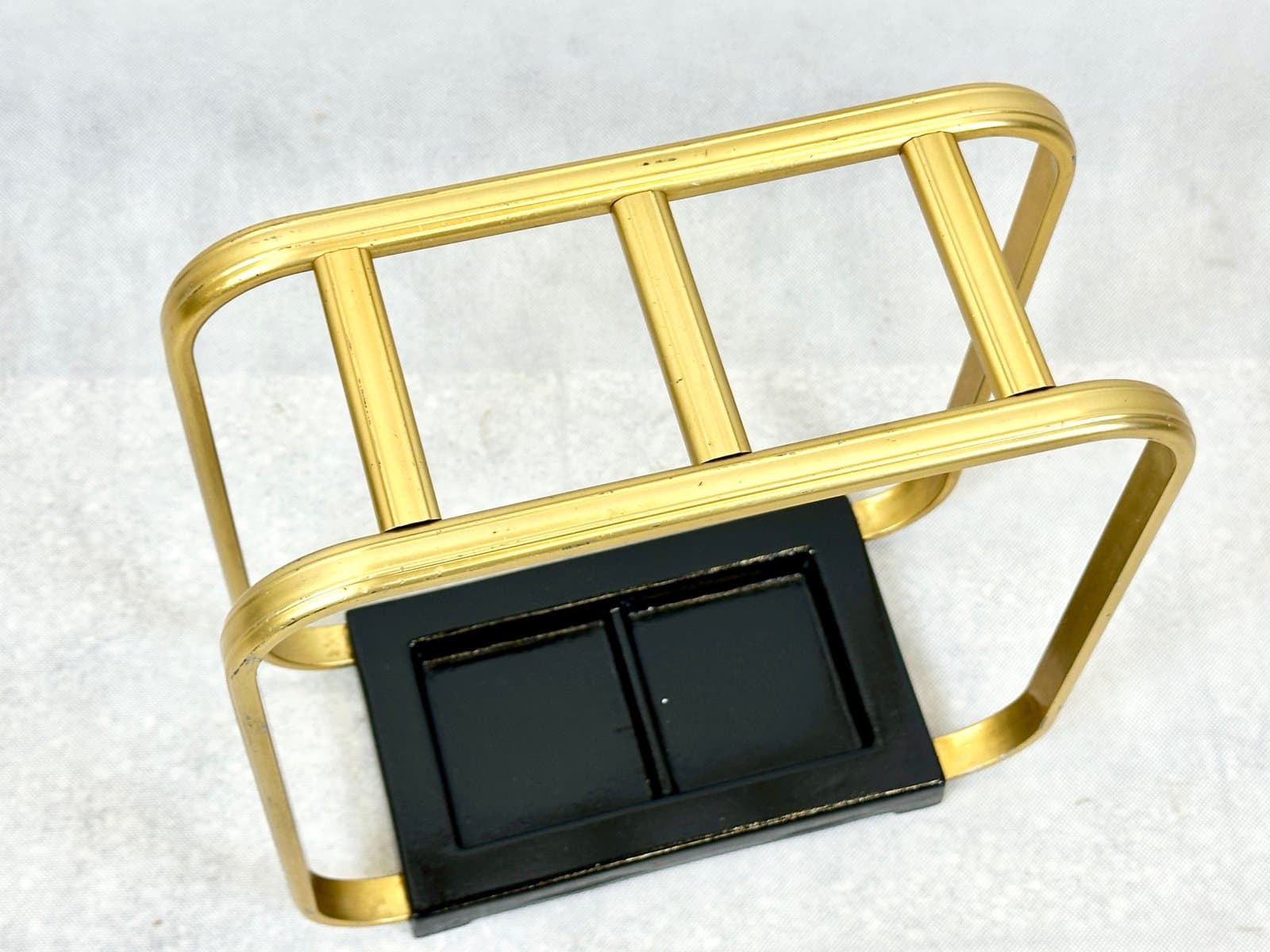 Umbrella stand, golden aluminium, black cast iron, Germany, 1960s. - 155594