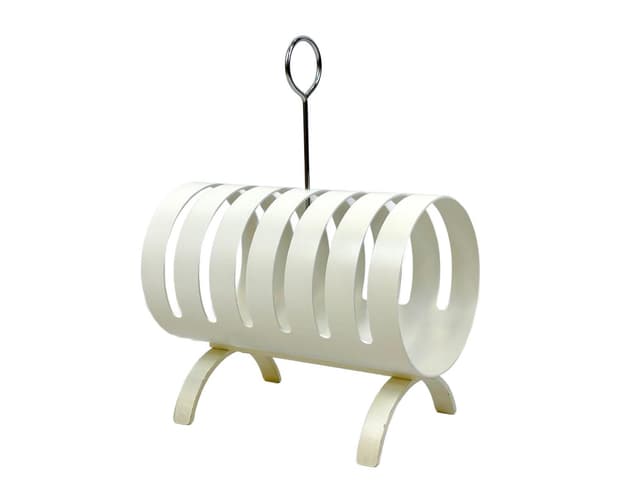 Magazine rack Space Age, white plywood, chrome steel, Germany, 1970s. - DIMENSION