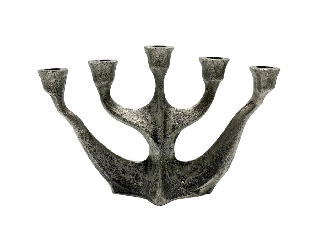 Świecznik Brutalist, żeliwo srebrne, proj. H. Dalbeck, Niemcy, lata 70.