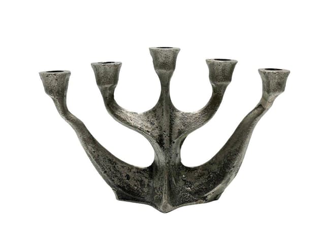 Świecznik Brutalist, żeliwo srebrne, proj. H. Dalbeck, Niemcy, lata 70. - WYMIARY