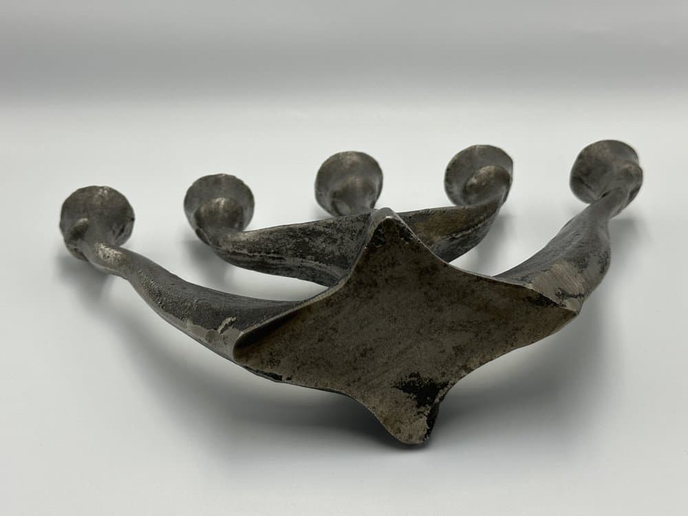 Świecznik Brutalist, żeliwo srebrne, proj. H. Dalbeck, Niemcy, lata 70. - 155691