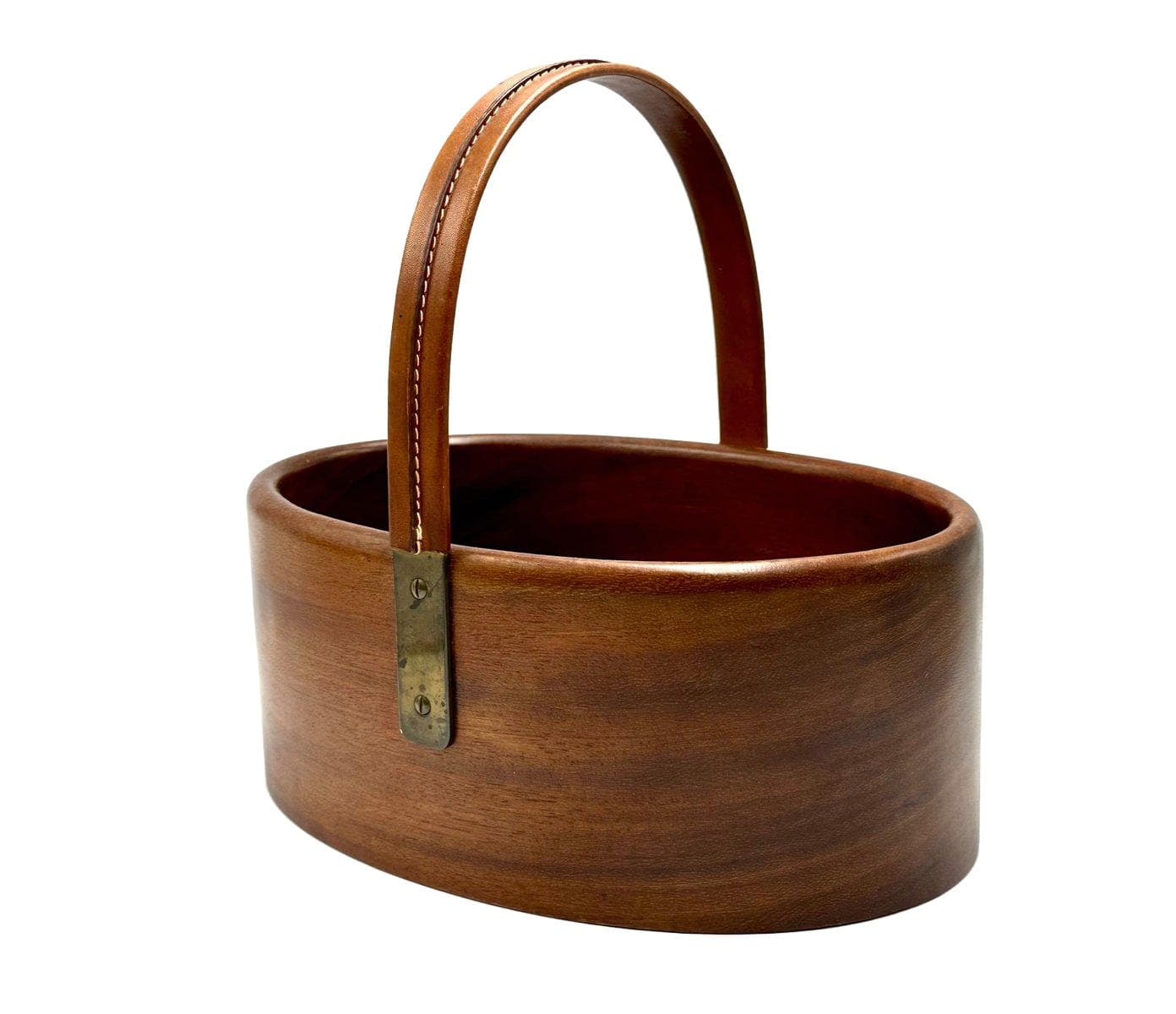 Kosz, brązowy ciemny, teak skóra, proj. C. Auböck, Austria, lata 50.