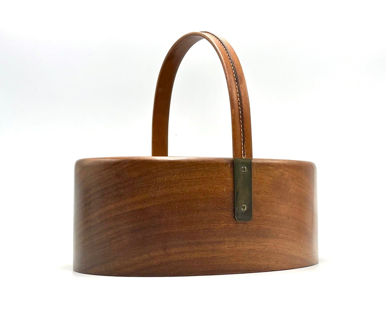 Kosz, brązowy ciemny, teak skóra, proj. C. Auböck, Austria, lata 50. - 155749