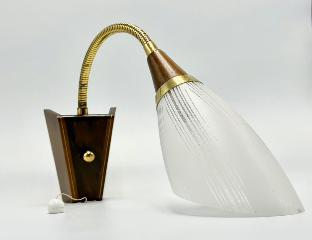 Sconce Scandinavian, brown, teak, brass, glass, Denmark, 1960s. - 155828