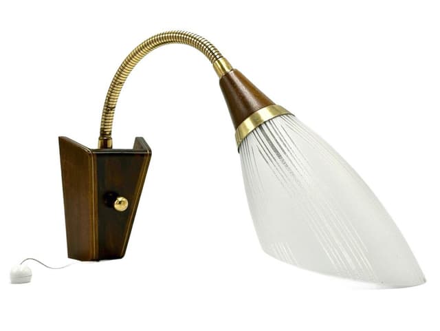 Sconce Scandinavian, brown, teak, brass, glass, Denmark, 1960s. - DIMENSION