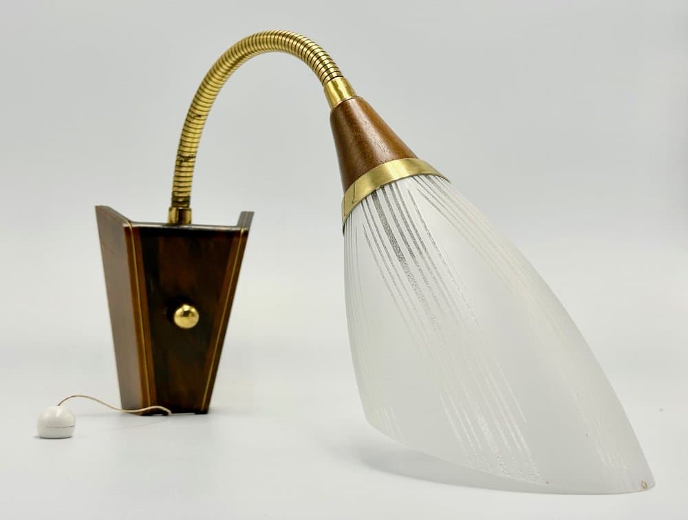 Sconce Scandinavian, brown, teak, brass, glass, Denmark, 1960s. - 155832