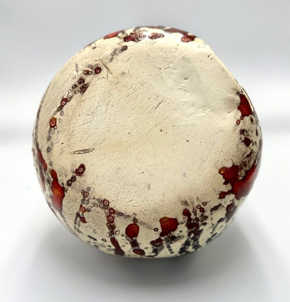 Świecznik kulisty, czerwony, ceramika, Niemcy, lata 70. - 155837