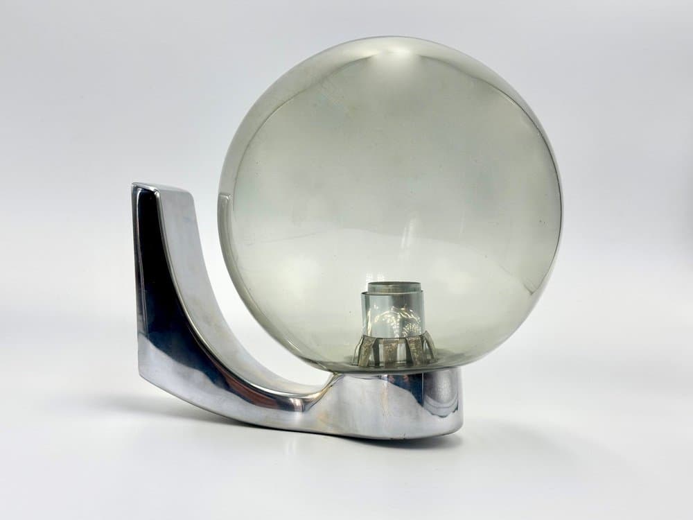 Para kinkietów, srebrny, mosiądz chromowany, szkło dymione, Holandia, lata 70. - 155845