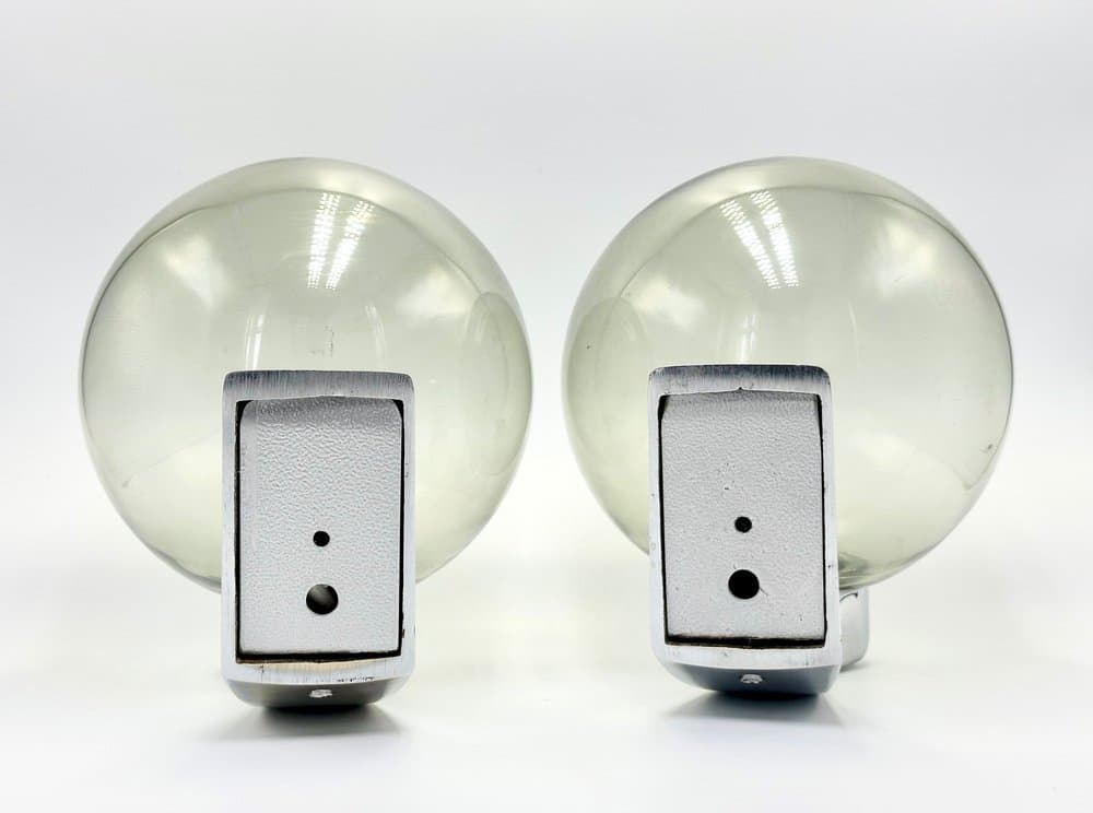 Para kinkietów, srebrny, mosiądz chromowany, szkło dymione, Holandia, lata 70. - 155848