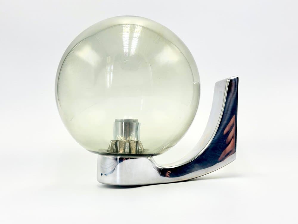 Para kinkietów, srebrny, mosiądz chromowany, szkło dymione, Holandia, lata 70. - 155847